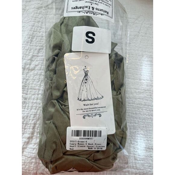 Edary Women's V Neck Short Sleeve Dress, Casual Short Sleeve Tie Waist Dress NEW - Picture 8 of 9